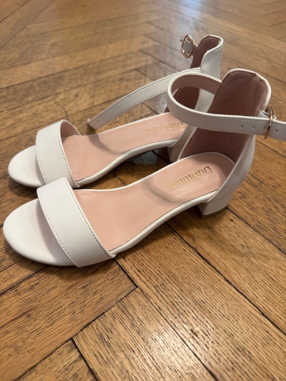 Classic White Ankle-Strap Low Heel Sandals